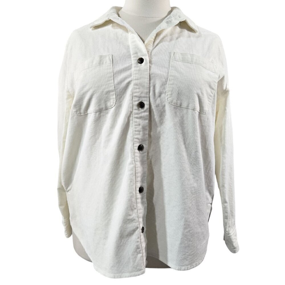 J. Crew Ivory Corduroy Button-Up Shirt Jacket Shacket Layering Lagenlook BA753